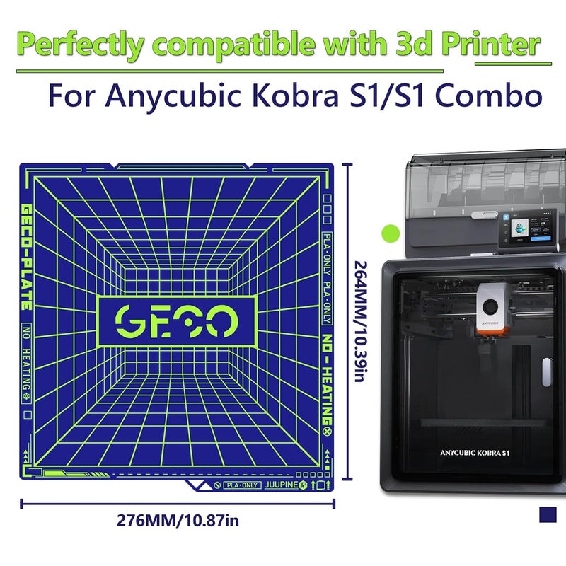 Wefuit Upgraded Kobra S1 Build Plate Geco Plate,264x276MM PLA Cold Printing Plate (No Heating) Energy Saving Room Temperature Printing Spring Steel Hot Bed for Anycubic Kobra S1 Combo/Kobra S1 ACE Pro. - Image 4
